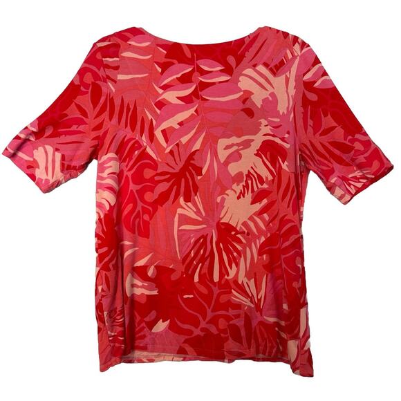 Chico’s Short Sleeve Tee Top Leaf Print Casual Women’s Size M Red Pink Vacay Top - Picture 3 of 10